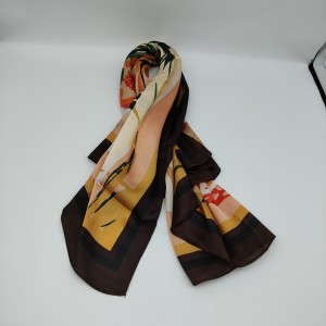 Black edge imitation silk printed plaid square scarf